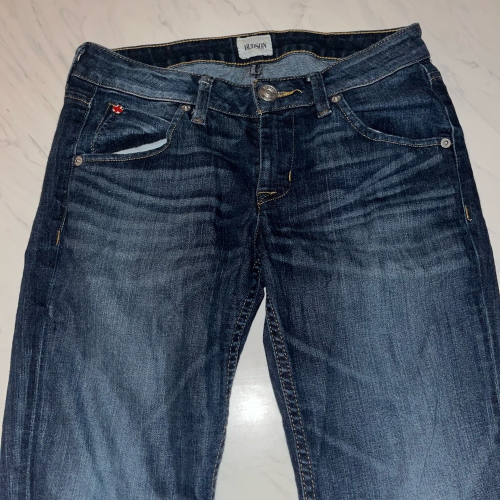 Hudson bacara crop straight cuffed hem midrise skinny dark blue denim jeans 26 - Picture 2 of 6